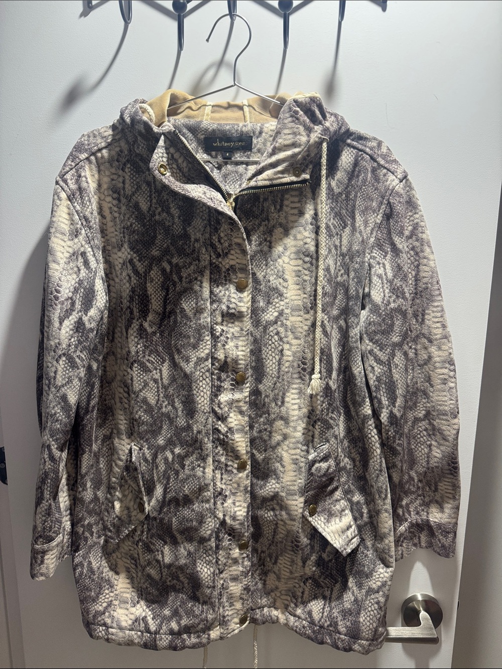Whitney Eve Beige & Gray Snake-Print Hooded Jacket